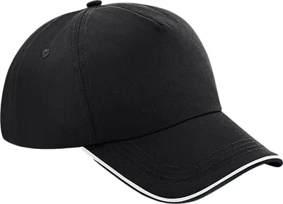 Produktbild von Beechfield Authentic Paspel 5 Paneel Baseballkappe PC3935 (Einheitsgröße) (Schwarz/Weiß)