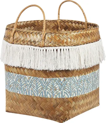 Obrázok produktu pre BELIANI Kôš prírodný bambusový 42 cm so vzorom úložný košík s rúčkami boho rustikálny bytový doplnok