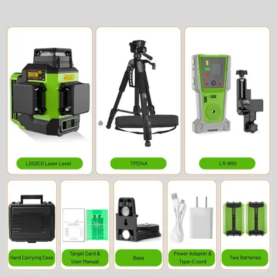 Image de Projecteur laser 3D avec 12 lignes vertes, autonivelant, incluant un détecteur et un trépied