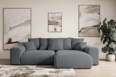 Produktbild von Ecksofa mit Schlaffunktion und Bettkasten ESKAR-L -266x176x72 cm Duneklgrau- Corner Sofa Bett Eckcouch Couch L-Form Schlafcouch Ausziehbar Wohnlandschaft Schlafsofa Cauchsofa