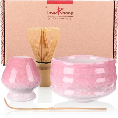 Produktbild von Matcha-Zeremonie-Set mit Schale, Klopfgerät und Chasen-Halter, Sakura, hochwertig