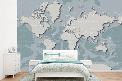 Produktbild von Kinderzimmer-Weltkarten-Fototapete - Blau-Grün - Breite 525 cm x Höhe 350 cm - Dekoration für Jungen und Mädchen
