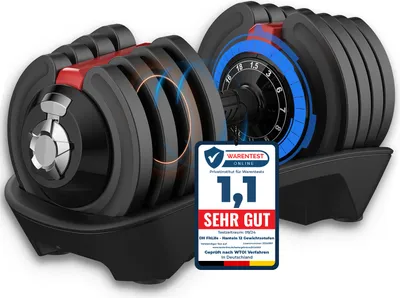 Produktbild von DH FitLife 1 x 18kg (1 Stück) verstellbare Hanteln 1,5 bis 18 KG mit 12 Gewichtsstufen, Kurzhanteln Hanteln Set mit Hantelscheiben, Hanteln Kurzhanteln verstellbar
