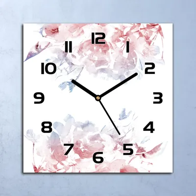 Produktbild von Wanduhr Echt-Glas-Küchenuhr Rosa blaue Blumen Quarz Lautlos 30x30 Deko Bilder