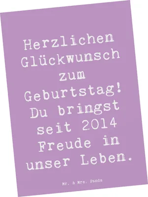 Produktbild von Mr. & Mrs. Panda Postkarte Spruch 2014 Geburtstag Freude - Lavendeltraum - Geschenk, bildkarte, spruchkarte, Jahrgangsparty, Postkarten, Alter, unvergessliche, Herz