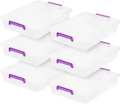 Obrázek produktu pro Průhledné úložné boxy s fialovým úchytem pro kancelář i domácnost