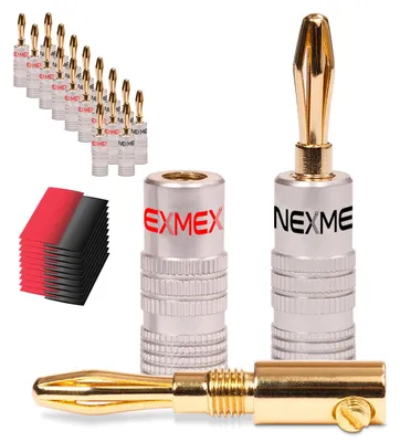 Produktbild von 20x NEXMEX Bananenstecker High End Bananas 24K vergoldet mit Schrumpfschlauch