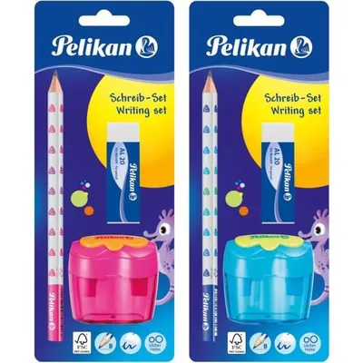 Produktbild von Pelikan Starterset mit Schreiblernbleistift, Radierer und Anspitzer auf Blisterkarte, B, Gemischte Farben, Dreieckig, Sichtverpackung, 1 Stück(e)