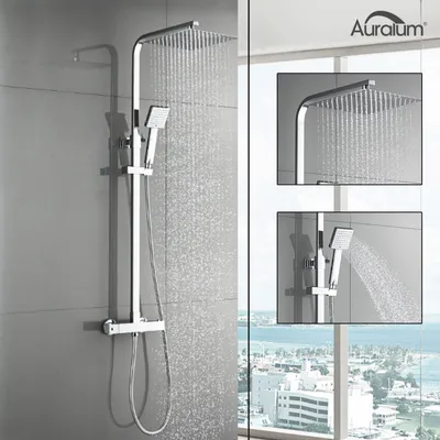 Produktbild von Auralum Duschsystem mit Thermostat Regendusche Duschset Duschkopf Handbrause und Duschstange Duschsäule für Dusche Duscharmatur