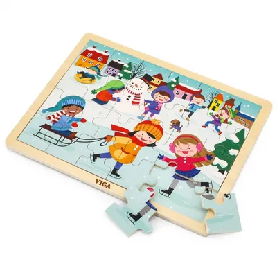 Produktbild von Viga Jahreszeiten Holzpuzzle, Die Jahreszeiten, Winter, Größe 30x22,5 cm, 24 Teile, 1 Stück