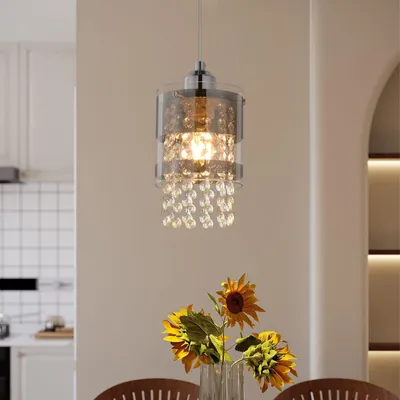 Image de ZMH Suspension Table à manger Moderne 1 flamme E27 Verre Suspension 150CM Hauteur réglable Cristal Lampe à suspendre pour salon cuisine salle à manger Table à manger