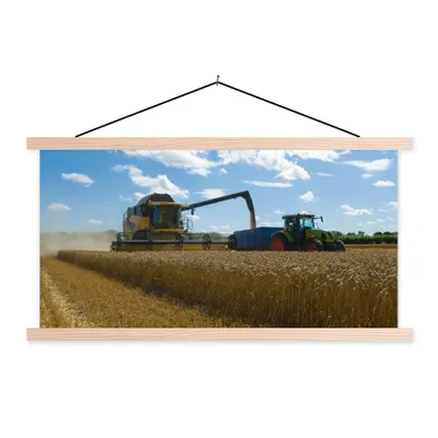 Produktbild von MuchoWow® Textilposter Traktor - Bauernhof - Landleben - Ernte - Getreide 120x60 cm mit holzfarbenen Rahmen - Klemmleiste
