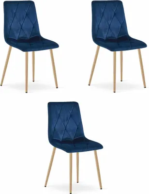 Productafbeelding van Fauteuil - Leobert - Model Libra - Donkerblauwe fluweelstof / Houten poten - 45 x 54 x 86,5 cm - Set van 3