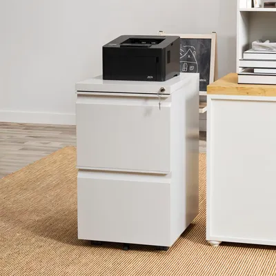 Produktbild von Aktenschrank, Abschließbar Rollcontainer, Büroschrank mit 2 Schubladen, für A4, Legal & Letter, 51 x 39 x 71 cm