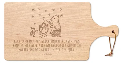 Produktbild von Mr. & Mrs. Panda Brett Bär & Marienkäfer Lagerfeuer - Transparent - Geschenk, Hackbrett, Brotzeitbrett, Teddy, Schneidebrett, Holzbrett, Frühstücksbrettchen