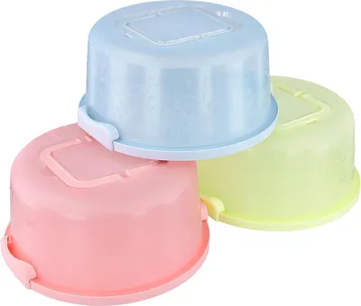 Produktbild von Inovra Plus - Set von 3 Stück 26 cm runden Tortenbehältern mit Griff und Deckel - Tortenlagerung zum Mitnehmen in Rosa, Grün und Aquablau - Tragbare Tortenboxen