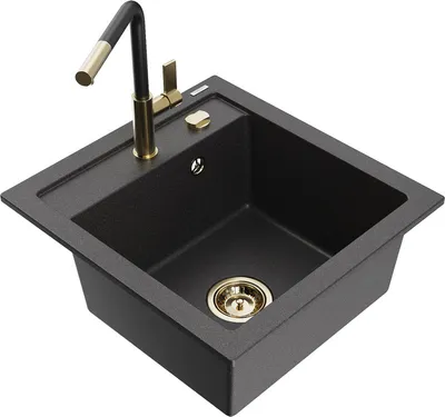 Produktbild von Mexen Vito 1-Becken-Granit-Spüle mit Mischbatterie Flora, Schwarz gesprenkelt - 6503-76-670401-57-G