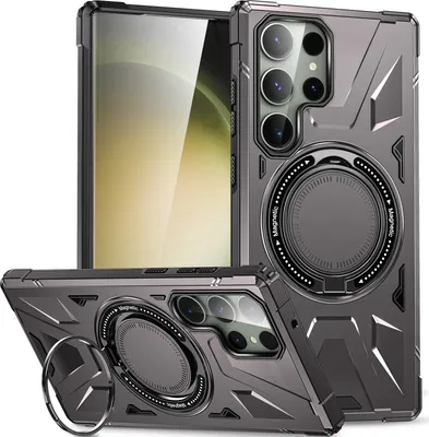 Produktbild von Hülle für Samsung Galaxy S23 Ultra Kompatibel mit MagSafe, Dual Layer Robuste Schutzhülle, Magnetischer Ringständer Grau