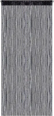 A black and white striped bead curtain hanging vertically.