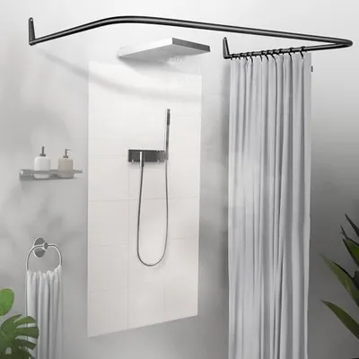 Produktbild von Erica Winkelstange Dusche 85x95x85 cm, Winkelstange Duschvorhang, Wandmontage ohne Deckenbefestigung, Schwarz Pulverbeschichteter Stahl, 100% Rostfrei