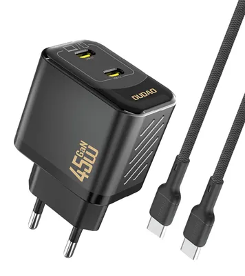Obrázok produktu pre DUDAO Dudao A28PCEU Adapter 45Watt 2xUSB-C 1m USB-C to cable included Sort