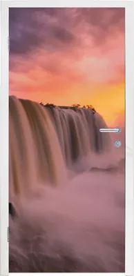 Produktbild von MuchoWow® Türtapete Selbstklebende Türfolie Wasserfall - Sonnenuntergang - Natur 75x205 cm Türposter Türaufkleber Klebefolie Türklebefolie - XXL-Aufkleber - Tür Tapeten