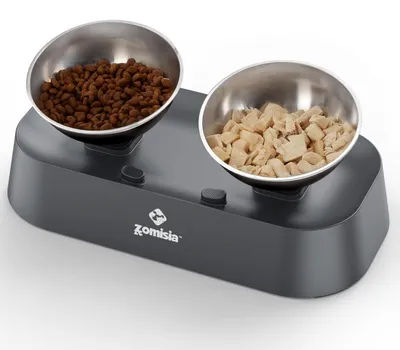 Produktbild von Erhöhter Katzennapf Edelstahl 3 Höhenverstellbar 2er Set Grau 15° Neigung