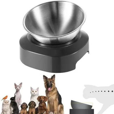 Produktbild von Katzennapf erhöht - 15° geneigt - Rutschfester Futternapf für Katzen und Hunde - Abnehmbarer Fressnapf - Erhöhte Futterstation - Trinknapf - Schwarz