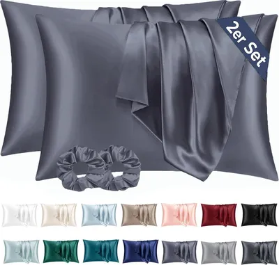 Produktbild von Vielit Satin Kissenbezug 50x70 Blau Violett 2er Set mit Haargummis