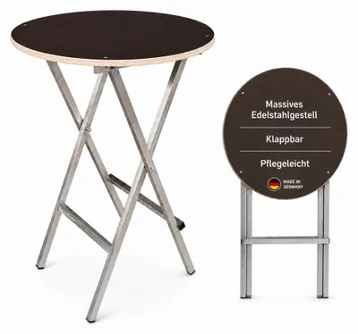 Produktbild von Stehtisch aus Edelstahl mit Holzplatte BxH Ø 80 x 112 cm