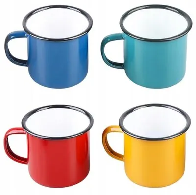 Zdjęcie produktu dla Kubki emaliowane zestaw 4 sztuk 350 ml kemping prezent dla mężczyzny
