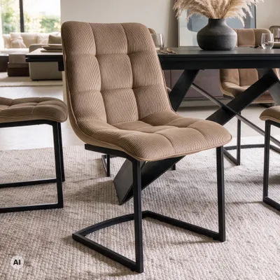 Produktbild von riess-ambiente Freischwinger MIAMI taupe matt schwarz Cord Metallgestell mit Absteppungen