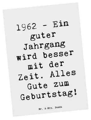Produktbild von Mr. & Mrs. Panda Ansichtskarte Spruch 1962 Geburtstag - Weiß - Geschenk, einzelkarte, Happy Birthday, Postkarte, Ansichtskarten, Grußkarte, Fotokarte, Glückwunsch