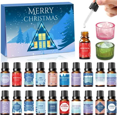 Produktbild von Adventsgeschenk zum Valentinstag für sie – Aromatherapie-Set zur Selbstfürsorge mit 20 ätherischen Ölen, Diffusorsteinen und Teelichthaltern – entspannend