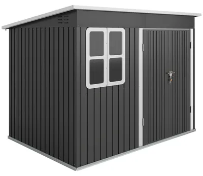 Obrázek produktu pro Zahradní domek z kovu s oknem a širokými dveřmi | Barva: Šedá, Bílá | Rozměry: 260 x 177 x 190 cm