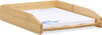 Zdjęcie produktu dla 8-poziomowy organizer na dokumenty, z możliwością ustawiania jeden na drugim, na papier formatu A4, do biura, na biurko, organizer na listy z drewna bambusowego, 6 x 25 x 33 cm, kolor naturalny