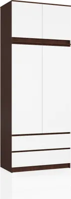 Produktbild von Kleiderschrank AKORD S90 mit Aufsatz Wenge 90 cm 2 Türen 2 Schubladen 6 Ebenen Front Weiß B90 x H234 x T51 cm