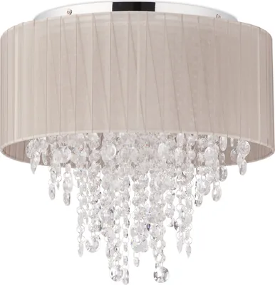 Produktbild von Relaxdays Deckenlampe Kristall, Lampenschirm aus Organza, G9-Fassung, 5-flammige Deckenleuchte, 39 x 39,5cm, grau/silber