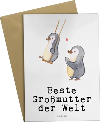 Produktbild von Mr. & Mrs. Panda Grußkarte Pinguin Beste Großmutter der Welt - Weiß - Geschenk, einladungskarten, Oma, Geworden, weihnachtskarten, dankeskarten, Grosseltern, Omi