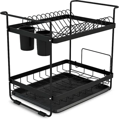 Produktbild von Geschirrabtropfgestell 44 x 31 x 39 cm mit Besteckhalter in Schwarz