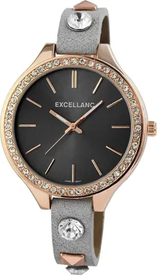 Produktbild von Excellanc Damenuhr mit grauen Kunstlederarmband - Crystalbesatz