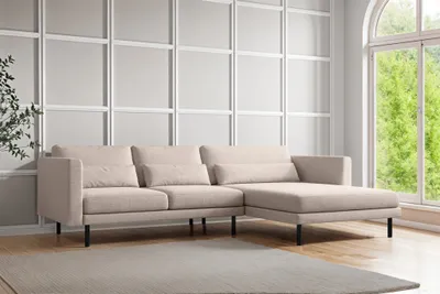 Produktbild von Ecksofa Designersofa AGADA in Stoff Verita Beige Ottomane Rechts