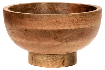Produktbild von Runde Obstschale aus Mangoholz - 25 cm - Deko Holzschüssel auf Fuß