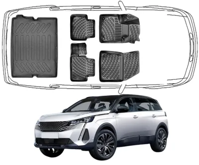 Produktbild von 3D Fußmatten & Kofferraumwanne Auto Set Kompatibel mit Peugeot 5008 2.Gen 2017 - 2024