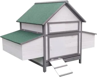 Produktbild von Hühnerhaus XXL Weiß/Grau Holz Geflügelstall mit Auslauf & Nestboxen