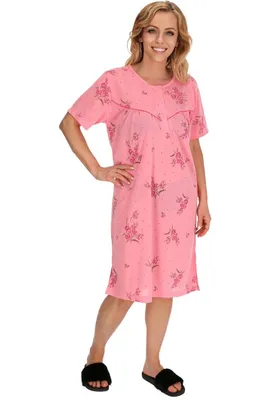 Produktbild von Nachthemd Damen kurzer Arm Nachtkittel Nachtgewand Schlafhemd Nachtwäsche, Größe:XL, Farbe:Rosa