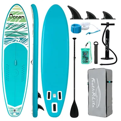 Immagine prodotto di Tavola gonfiabile SUP - Set per stand-up paddleboard - Dimensioni: 335 x 83 x 15 cm - Set completo con pagaia, pompa e zaino - Leash e borsa impermeabile - Adatta per adulti - SUPFR03F