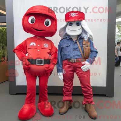 Productafbeelding van Mascottekarakter REDBROKOLY van een Red Marine Recon gekleed met een Mom Jeans en stropdassen