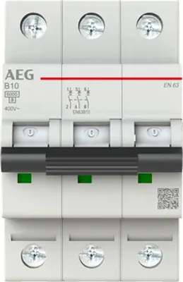 Produktbild von AEG EN63B10 Leitungsschutzschalter AEG ElfaPlus 6kA, B-Charakteristik, 10A, 3P  2CDS253088R0105