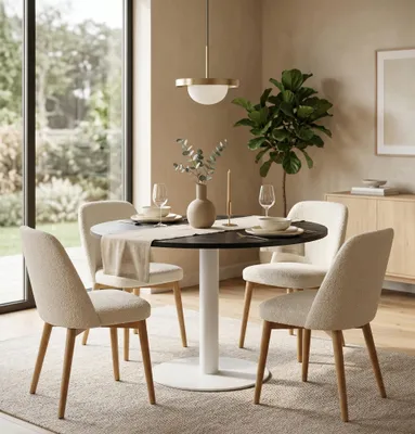 Produktbild von Runder Esstisch VICTORY 70 cm – Schwarz und Weiß Smoke, moderner Küchentisch mit Metallfuß, skandinavisches Design